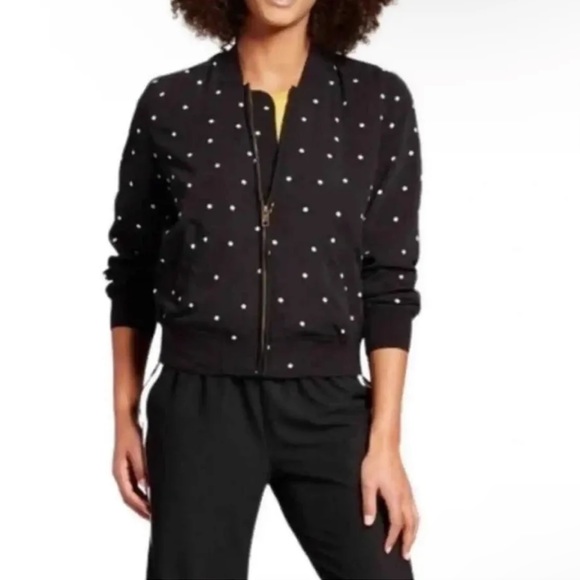 Who What Wear Jackets & Blazers - Who What Wear Bomber Jacket Black & White Polka Dot Full-Zip Pockets Size Large